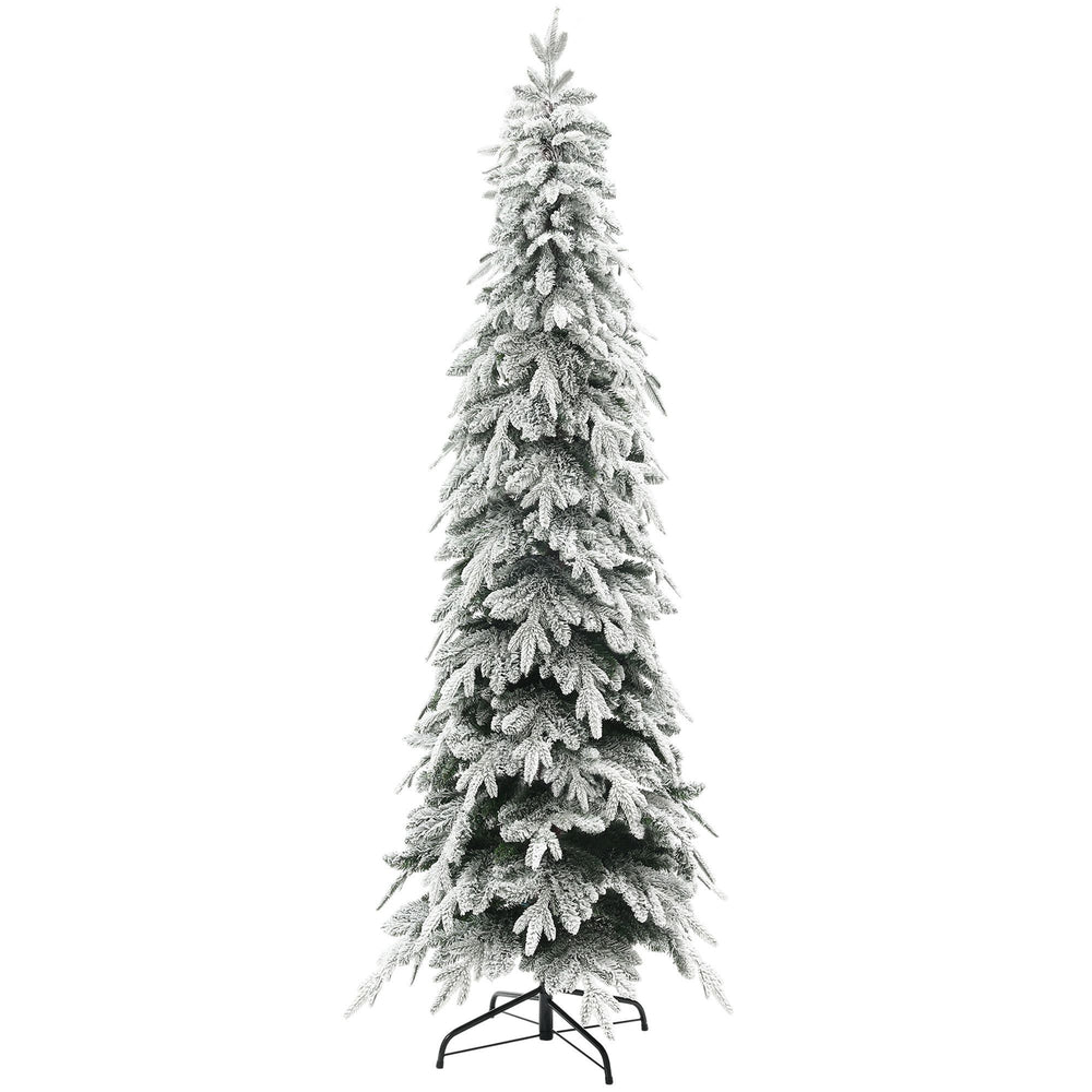 7ft Pencil Flocked Artificial Christmas Tree With 800 Branch Tips, Auto Open And Steel Base, Green EX-STOCK Canada