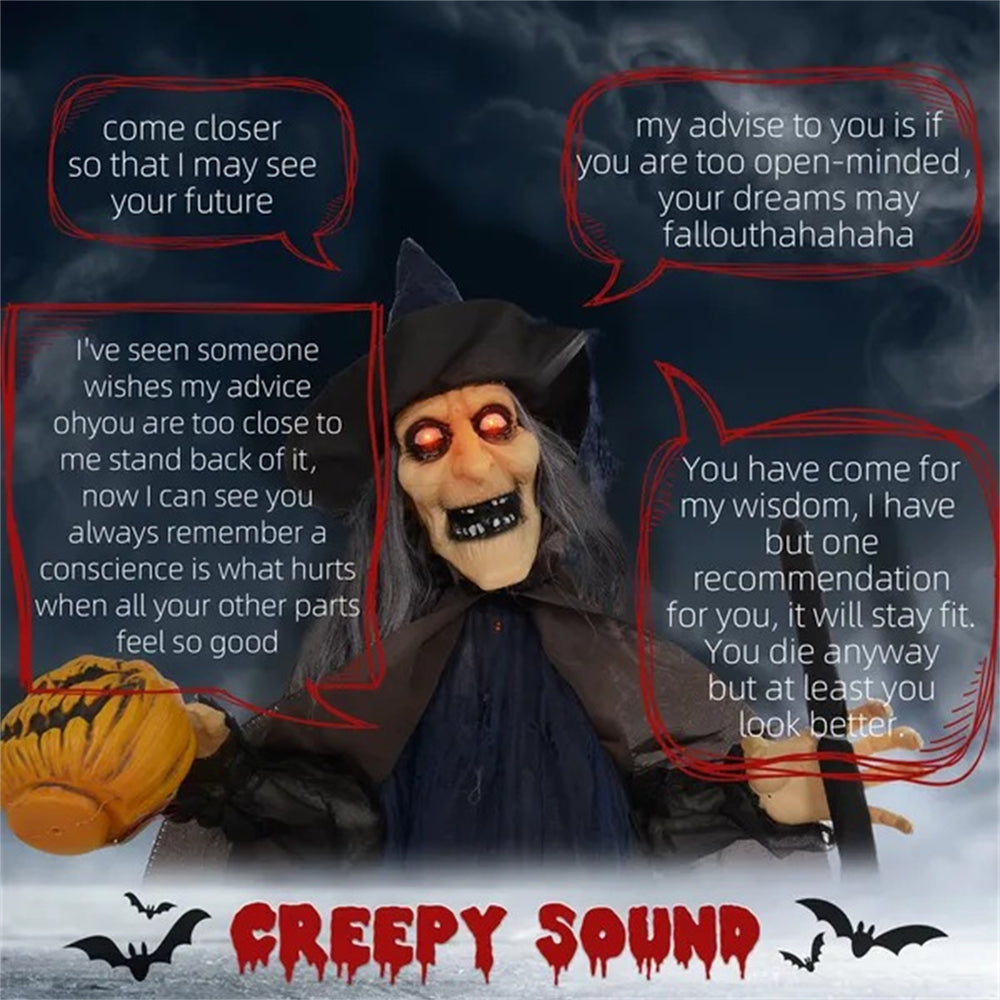 6.2' Life Size Decoration Animatronic Witch W Broomstick Outdoor Halloween, Sound Motion Activated W Light Up Eyes EX-STOCK Canada