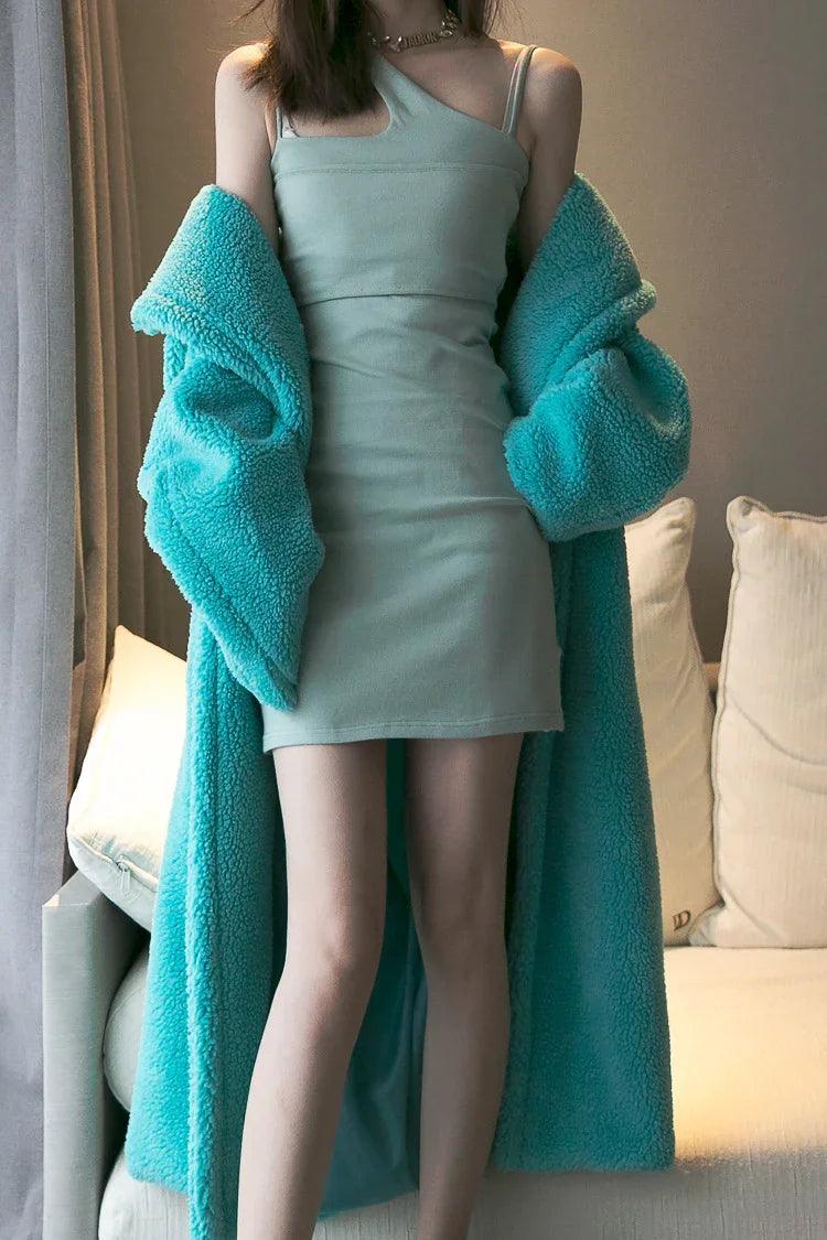 Plush Coat Ladies Long Lamb Coat Winter EX-STOCK Canada