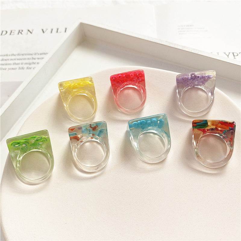 New Transparent Resin Ring Fruit Square Ring Acrylic Ring - EX-STOCK Canada
