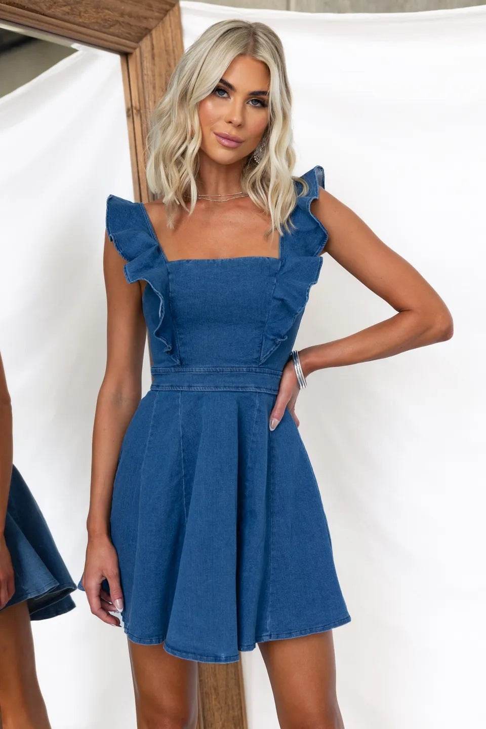 Women's Fashion Casual Denim Mini flared Dress - EX-STOCK Canada