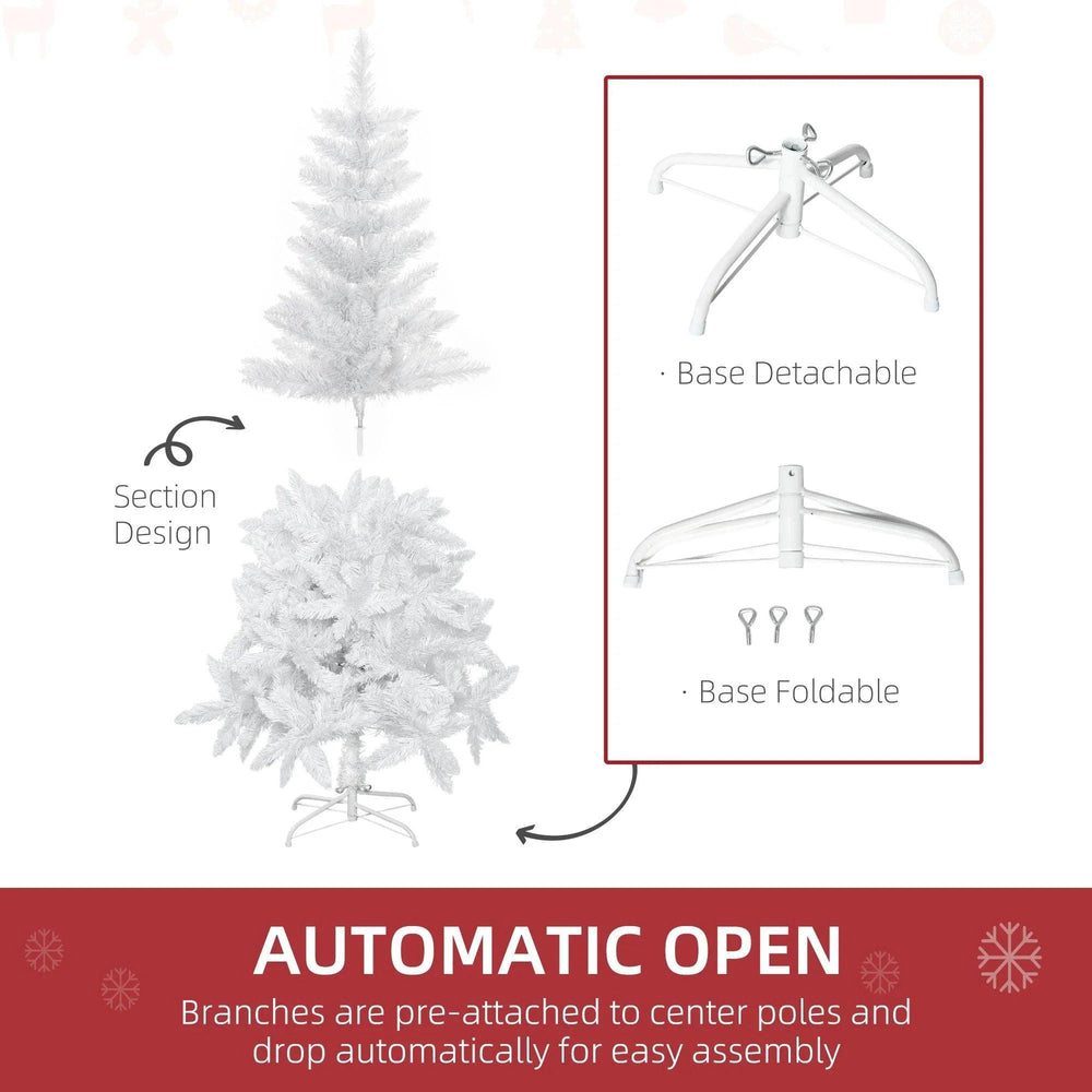5ft Artificial Christmas Tree With Pine Realistic Branches, Auto Open, For Indoor Decoration, White EX-STOCK Canada