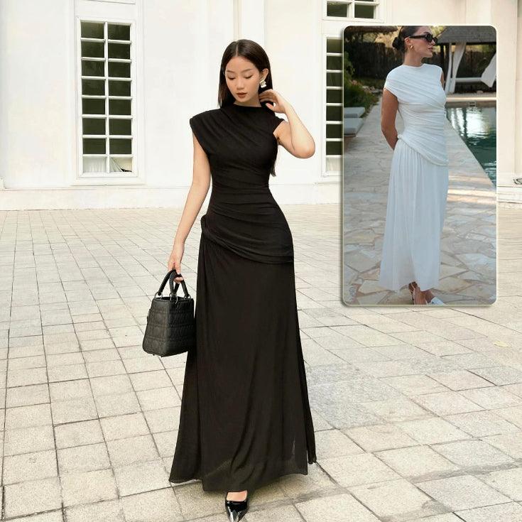 Robe sans manches irrégulière pour femmes à encolure ronde plisséeEX-STOCK Canada