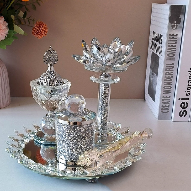 Exclusive For Cross-border Light Diamond Lotus Incense Burner Suit Arabic Incense Burner Round Incense Burner Four-piece Set EX-STOCK Canada