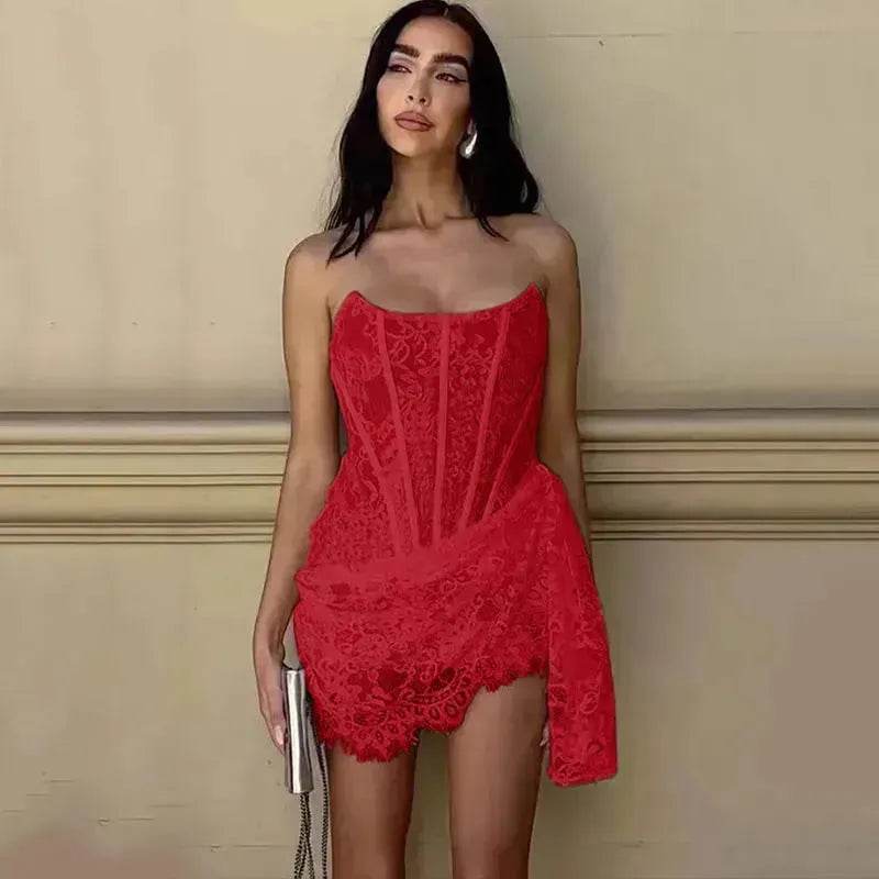 Strapless Lace Tube Top Corset Dress Party Women Fashion And Charming Slim fit Mini Dress for Evening Party Cocktail. - EX-STOCK Canada