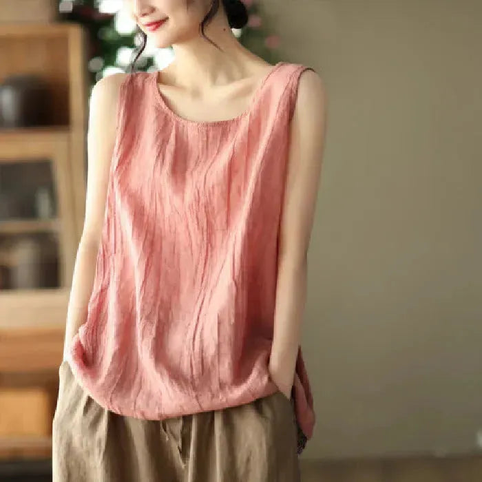 Casual Cotton And Linen Art Solid Color Loose-fitting Versatile summer blouse Top For Women - EX-STOCK CANADA