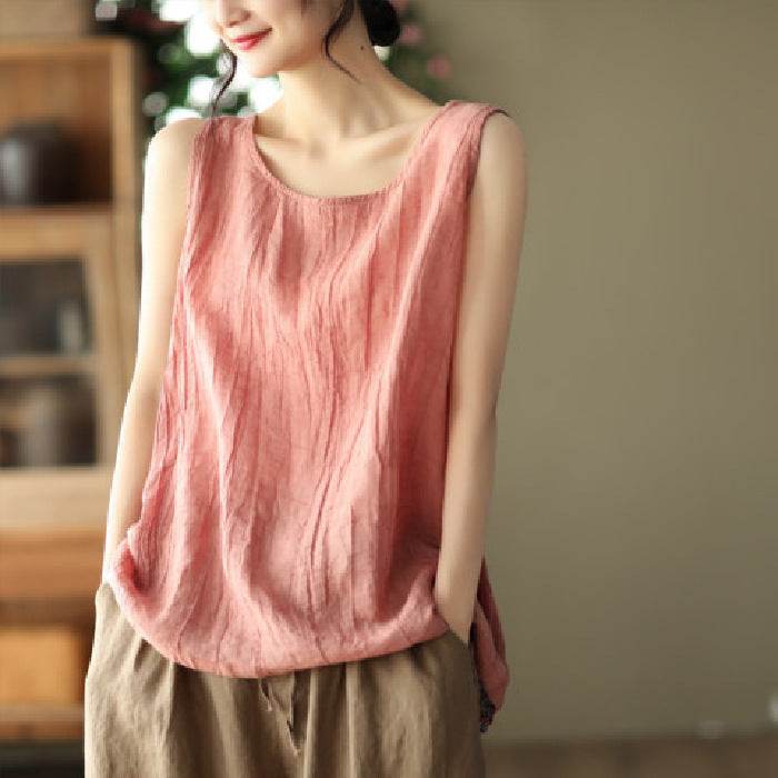 Casual Cotton And Linen Art Solid Color Loose-fitting Versatile summer blouse Top For Women - EX-STOCK Canada