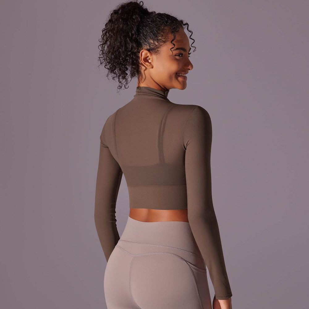 Quick Drying Gym Slim Fit Mesh Turtleneck Long Sleeve Workout Crop Top - EX-STOCK Canada