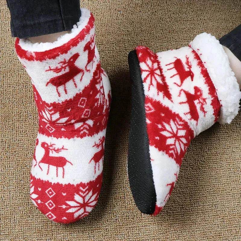Christmas Elk Floor Shoes Indoor Socks Shoes Warm Plush House Slippers - EX-STOCK Canada