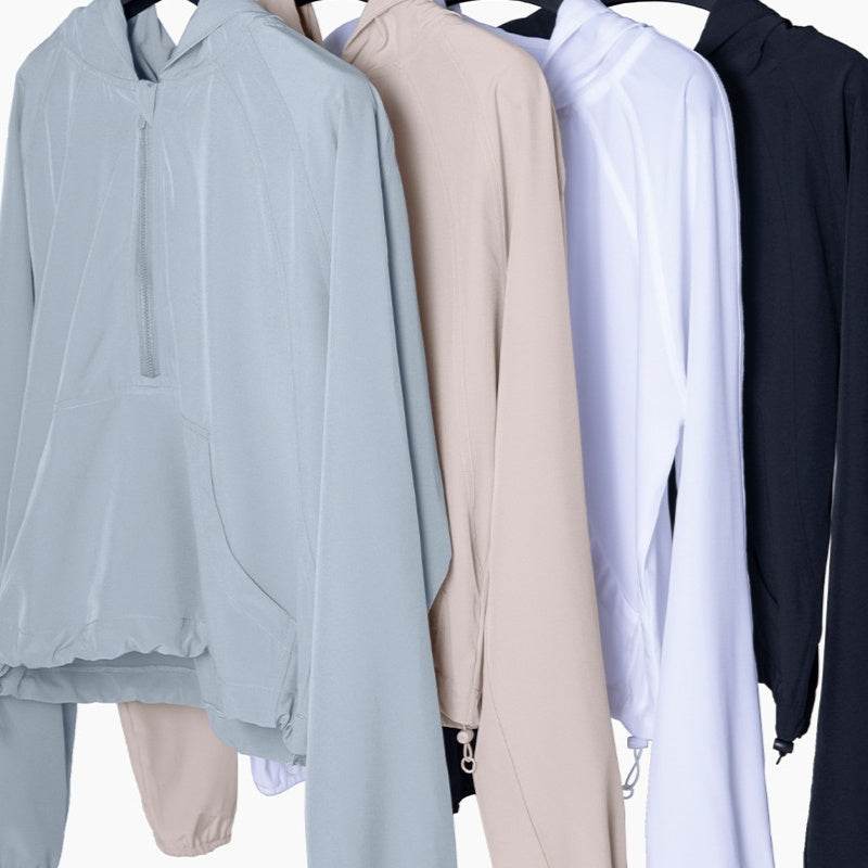 Women's Half Zipper Drawstring Workout Hoodie Athleisure Gym Hoodie - EX-STOCK Canada