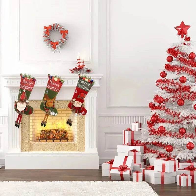 2024 New Year Xmas Big Stockings Set Decorations Christmas 3D Plush Big Sock Christmas Tree Pendant Decorating Supplies - EX-STOCK Canada