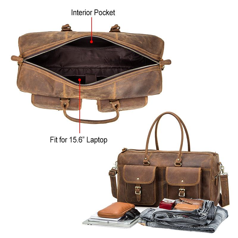 Retro Crazy Horse Cowhide Large Capacity Leather Travel Bag | EX-STOCK Canada