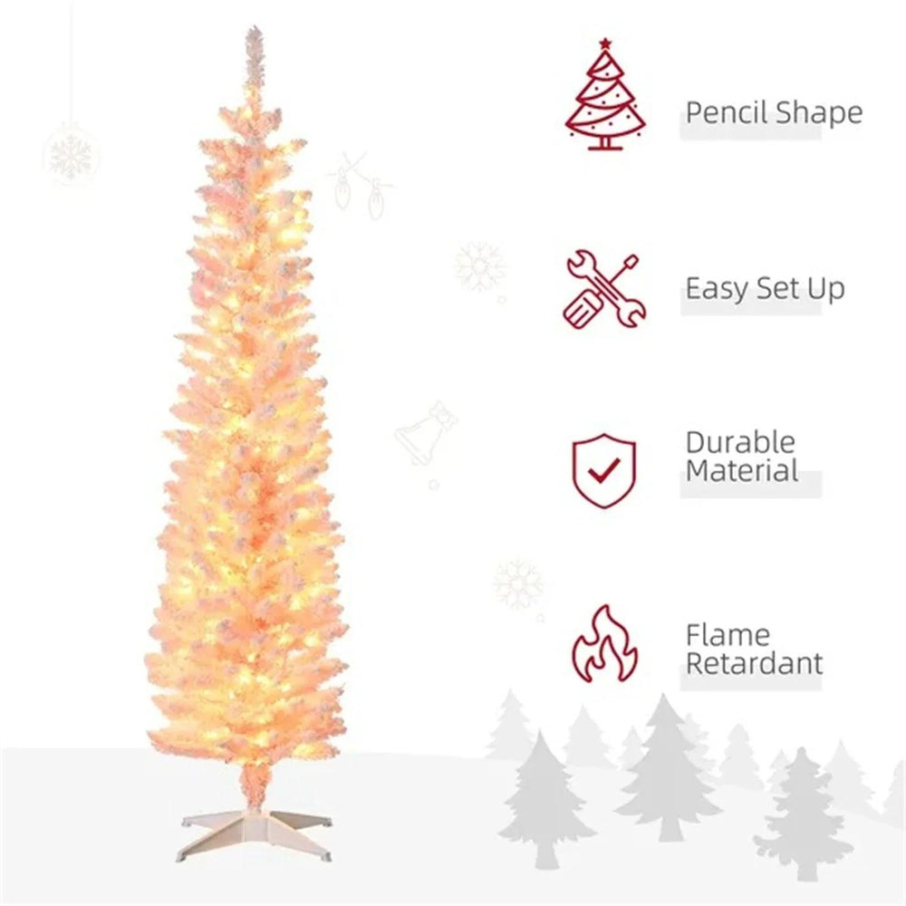 Sapin de Noël artificiel pré-éclairé en forme de crayon de 6' avec branches enneigéesEX-STOCK Canada
