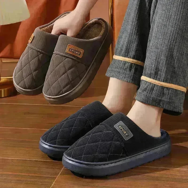 Men's Home Slippers Winter Warm Plush House Shoes Indoor Non-slip Floor Bedroom Slipper Casual All-match Shoes - EX-STOCK CANADA