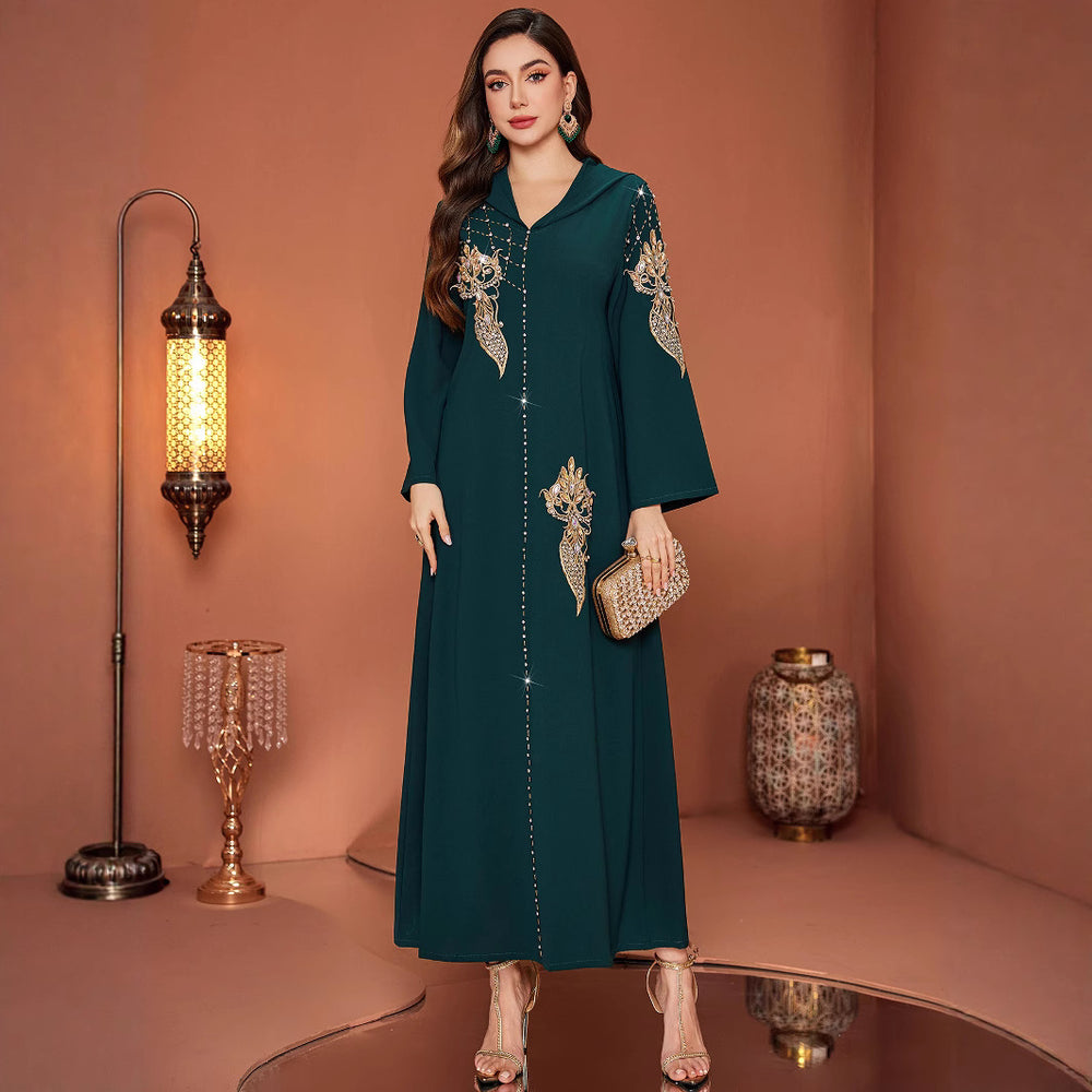 ZF4061 Dark Green Hooded Muslim Robe EX-STOCK Canada