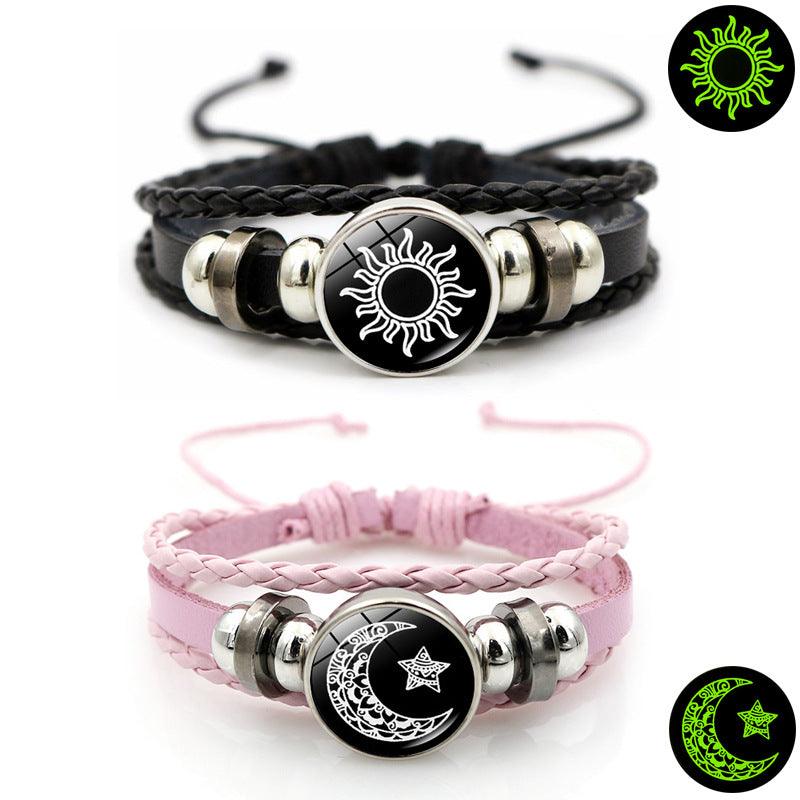 Bracelet en cuir pour couple d'amoureux du soleil et de la lune lumineux - EX-STOCK Canada