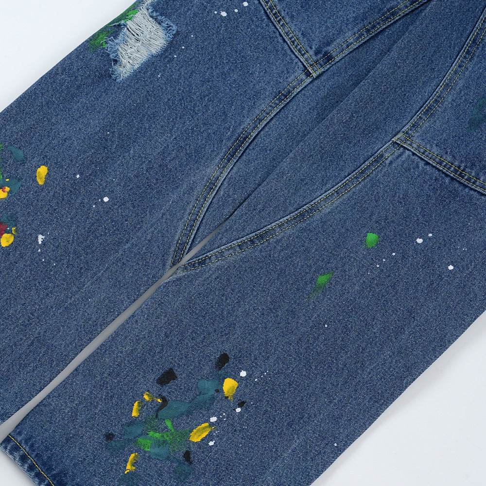 Ripped Paint Wide-leg Denim Trousers For Men Jeans - EX-STOCK Canada