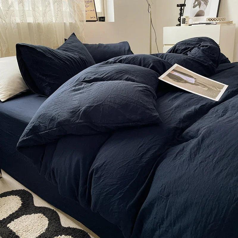 Ensemble de lit quatre pièces Couleur unie Coton lavé au ponçage Housse de couetteEX-STOCK Canada