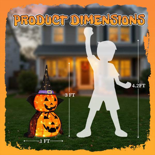 2Packs 3FT Halloween Collapsible Lighted Pumpkin Decoration, 176 LED Pop-Up Pumpkin Lamp With Cape, Plug In Halloween Jack-O-Lantern With Metal Stand For Indoor Outdoor Garden Patio Party Decor - EX-STOCK Canada