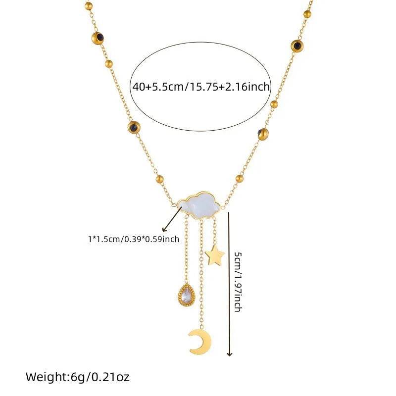 White Shell Cloud Star Moon Long Fringe Water Drop Fashion Necklace - EX-STOCK Canada