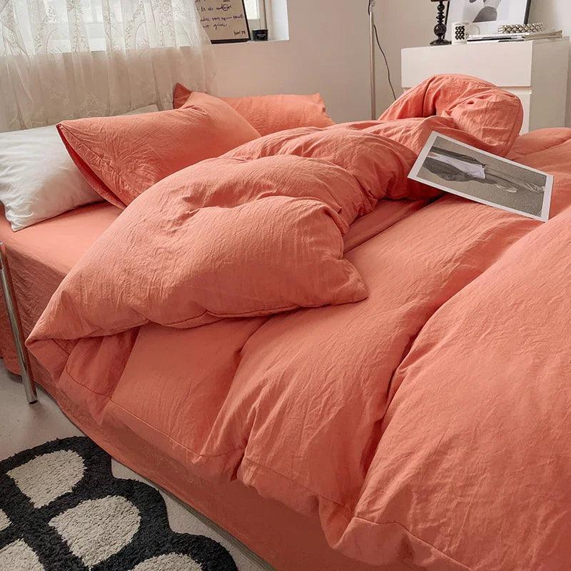 Ensemble de lit quatre pièces Couleur unie Coton lavé au ponçage Housse de couetteEX-STOCK Canada