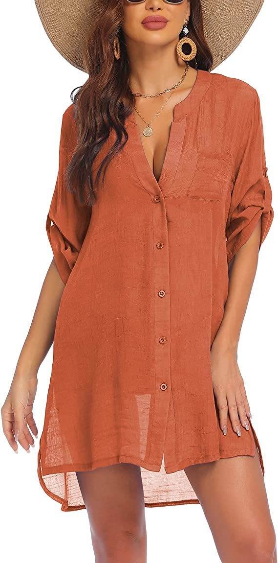 European And American Sun Protection Women Beach Linen Shirt dress - EX-STOCK Canada
