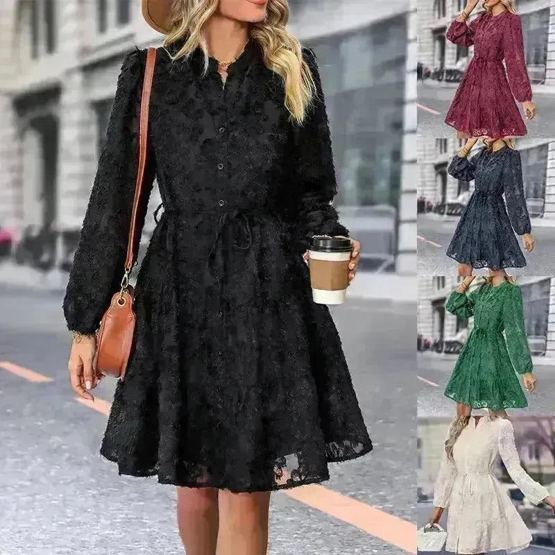Lace Tied Long Sleeve Dress Fashion Midi Dresses Womens Clothing - EX-STOCK CANADA