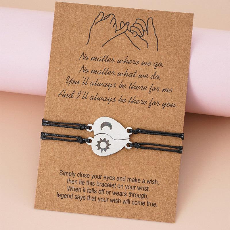 Ensemble de bracelets tissés en fil de cire avec carte sœur couple soleil lune en acier inoxydable - EX-STOCK Canada