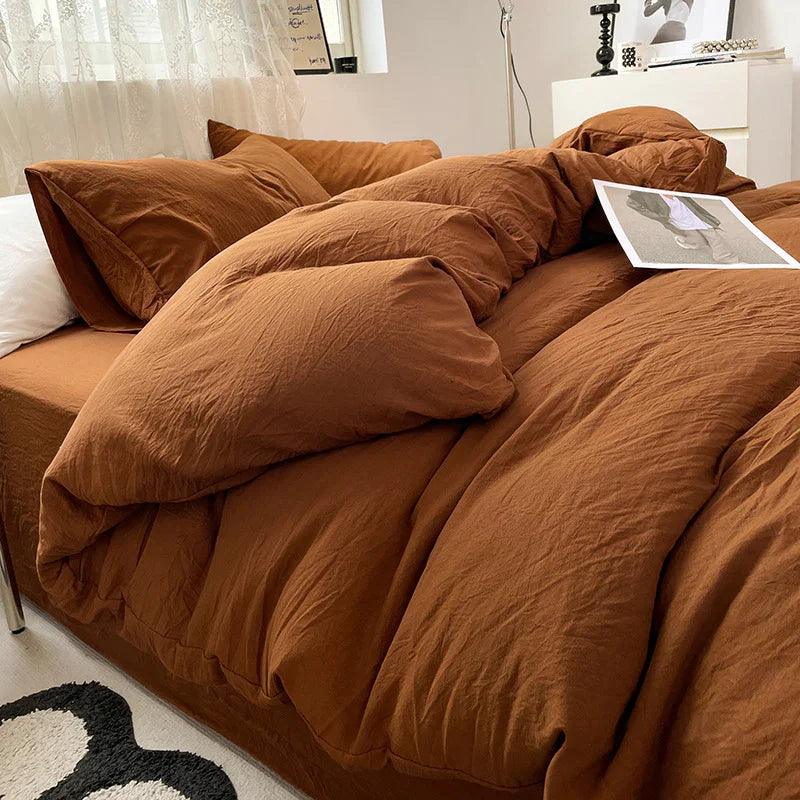 Ensemble de lit quatre pièces Couleur unie Coton lavé au ponçage Housse de couetteEX-STOCK Canada