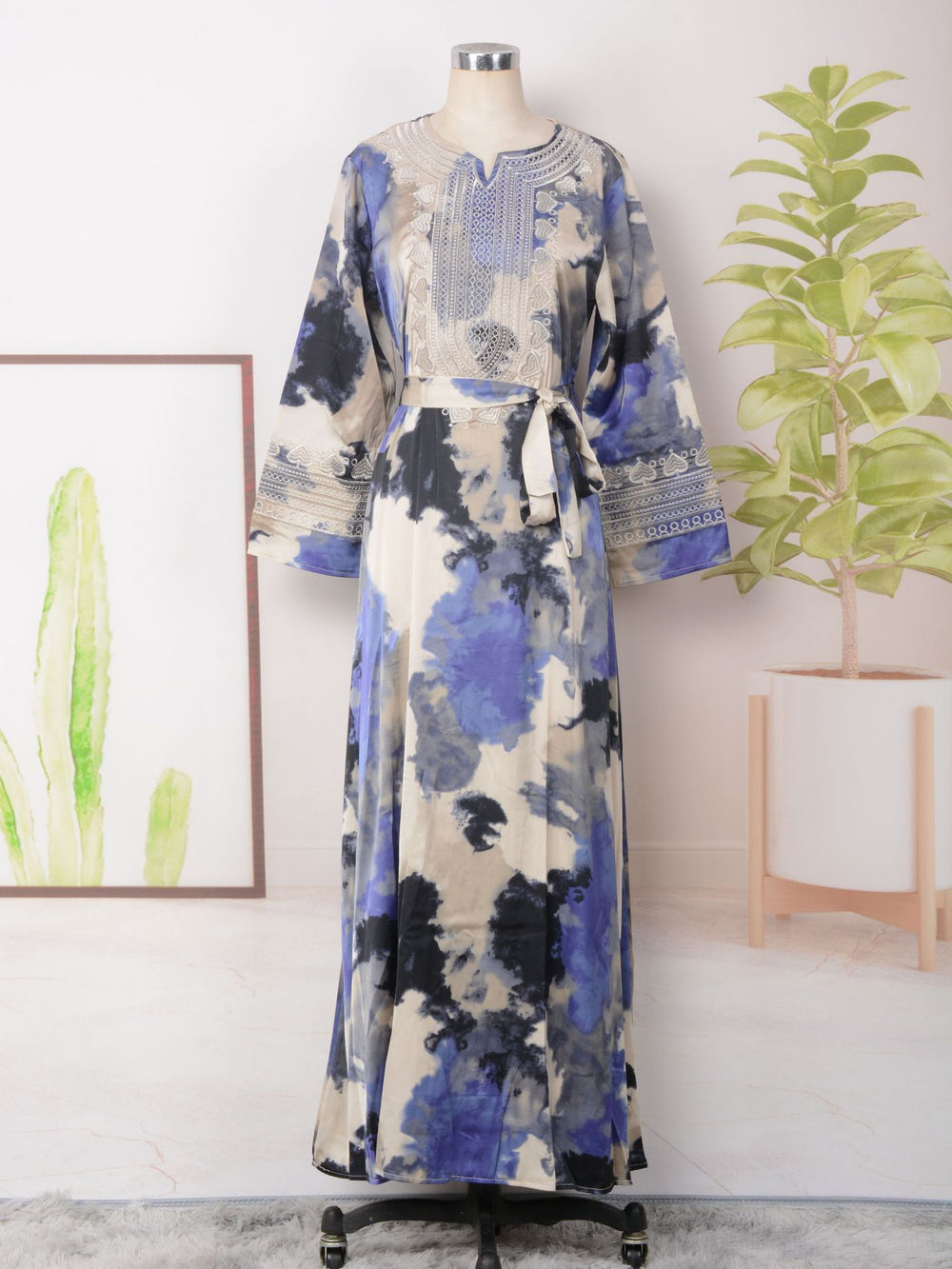 Robe musulmane ample pour femme à imprimé et broderie - EX-STOCK Canada