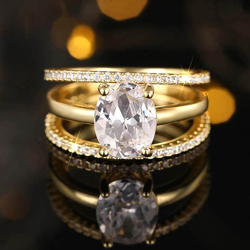 Four-claw Inlaid Ring Three Ring Set Oval Female - EX-STOCK Canada