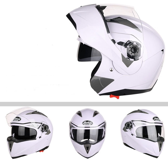 Modular Flip-Up Motorcycle Helmet — Dual Visor, ABS Shell, 4 Colours (M–XXL) white