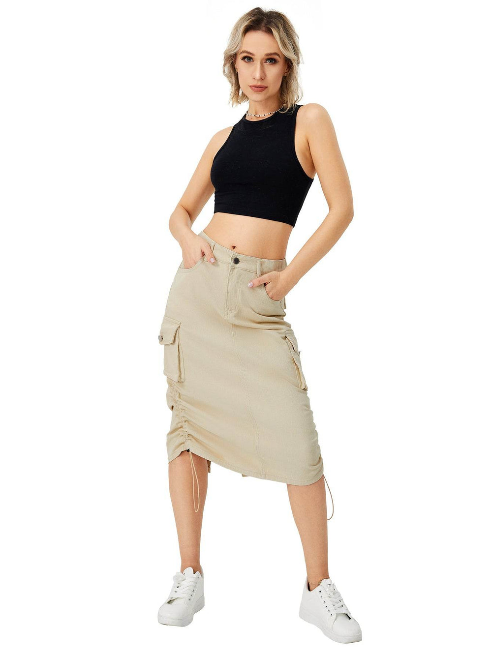 Women Casual Street wear High waisted Pencil Midi Cargo Skirt - EX-STOCK Canada