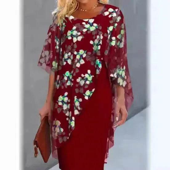 Printed Floral Chiffon Fashion Straight Cut Modest Dress - EX-STOCK Canada
