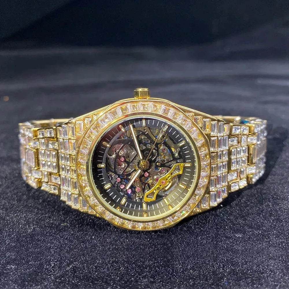Hip Hop Full Square Diamond Luminous Hollow Mechanical Watch - EX-STOCK Canada