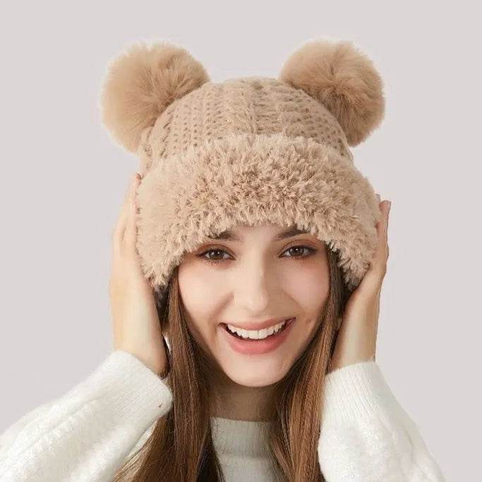 Women Winter Cute Fur Ball Knitted Beanie Hat Outdoor - EX-STOCK Canada