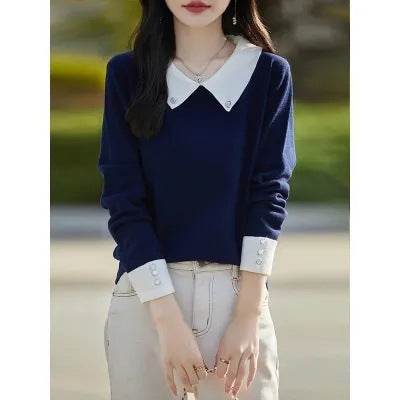 Lapels Bottoming Sweater blouse top For Women - EX-STOCK Canada