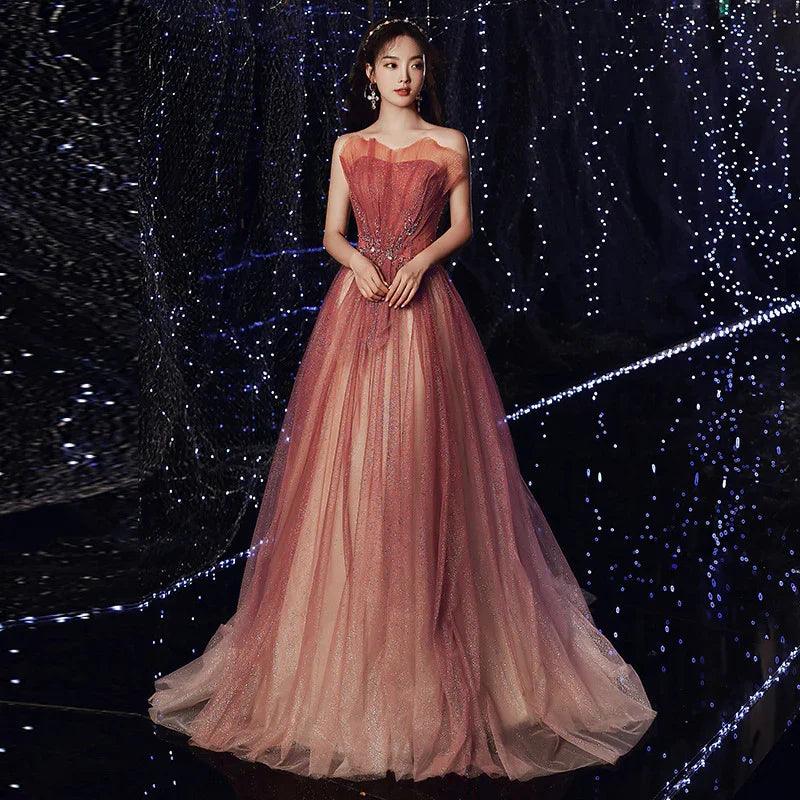 Evening Female Toast Dress Red Bridal Dinner Tube Top Long Dress Host Fairy Spirit EX-STOCK Canada