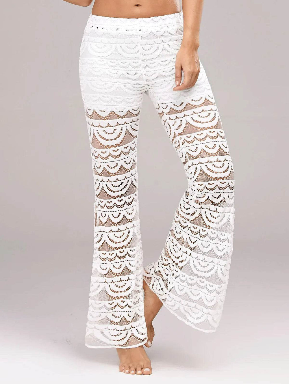 Summer Women Elegant Patchwork Sheer Pants Sexy Lace Trouser Pantalon Party Clubwear - EX-STOCK Canada
