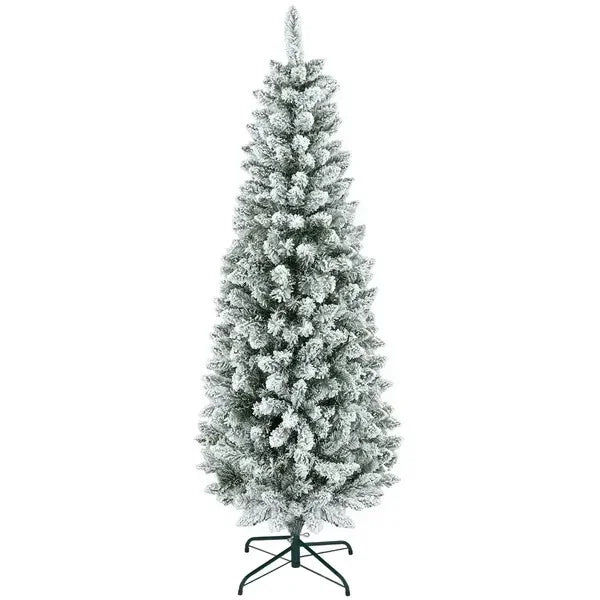 6ft Pencil Christmas Tree, Flocked Tree With 479 Branch Tips And Metal Base For Home, Indoor, Holiday EX-STOCK Canada