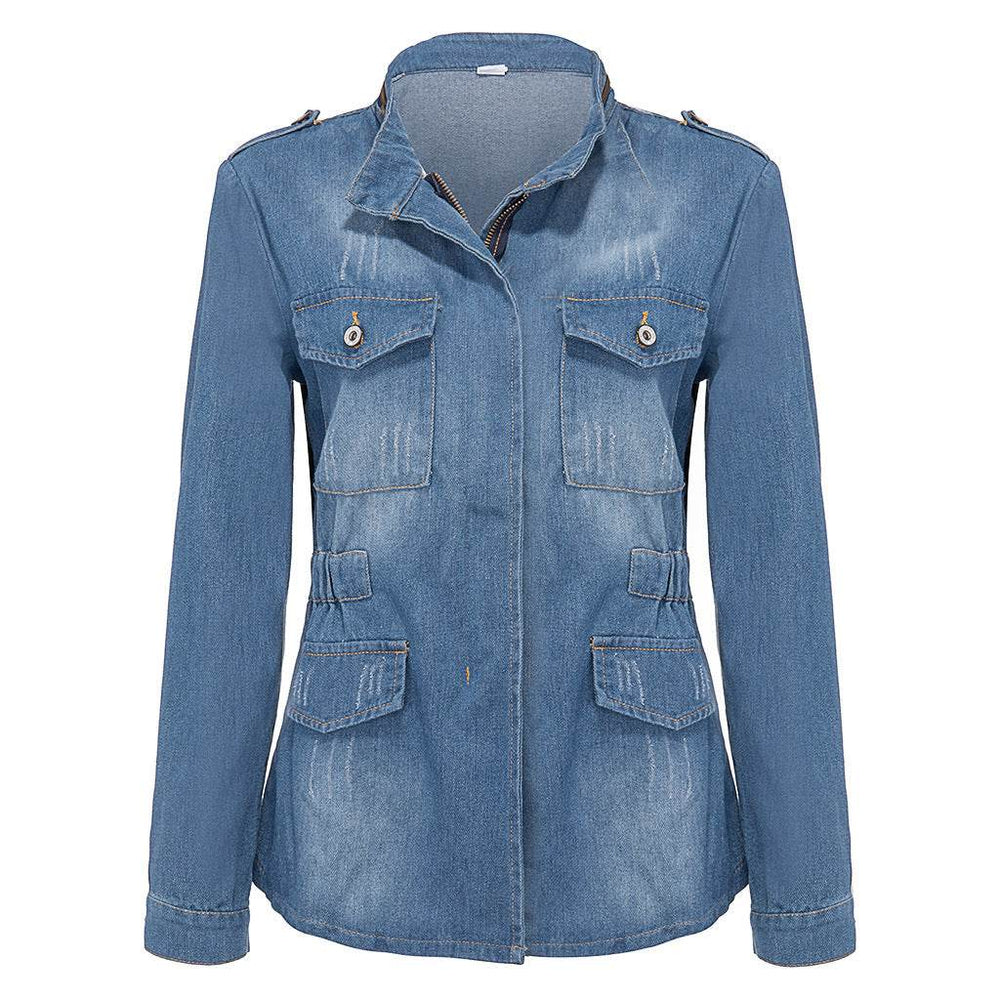 Fitted Zip up Lapel Women Denim Jacket - EX-STOCK Canada