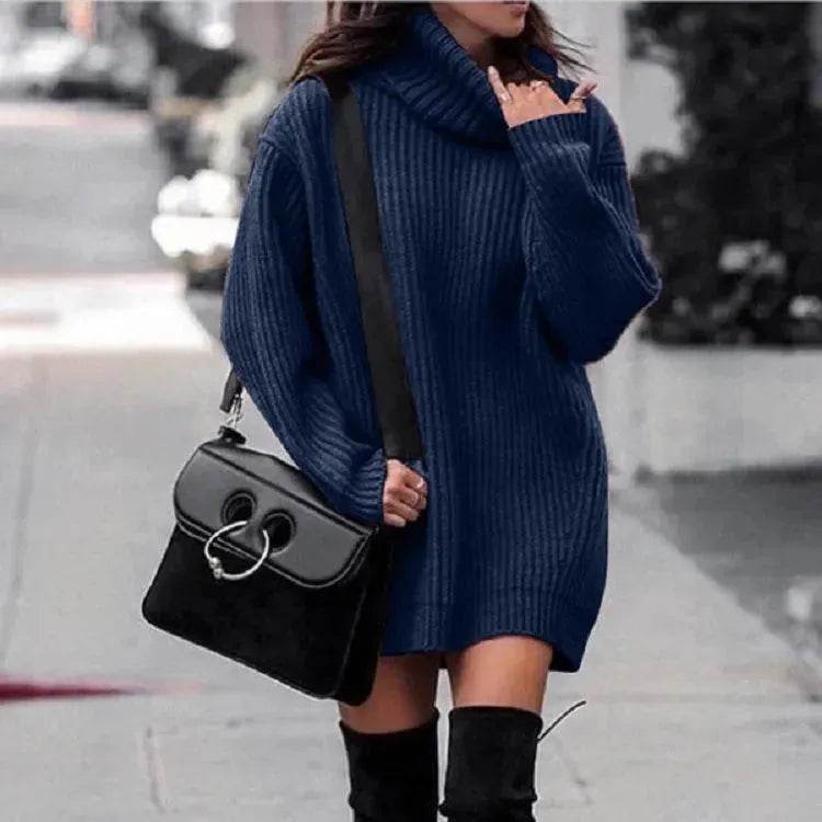 Autumn Winter Solid Cashmere oversized Knitted Mini Turtleneck Sweater Dress - EX-STOCK Canada