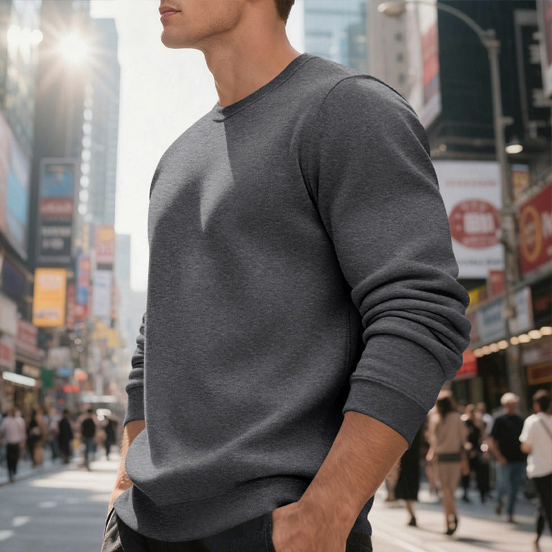 Fleece-lined Crew Neck Sweater Male Loose Casual Top EX-STOCK Canada