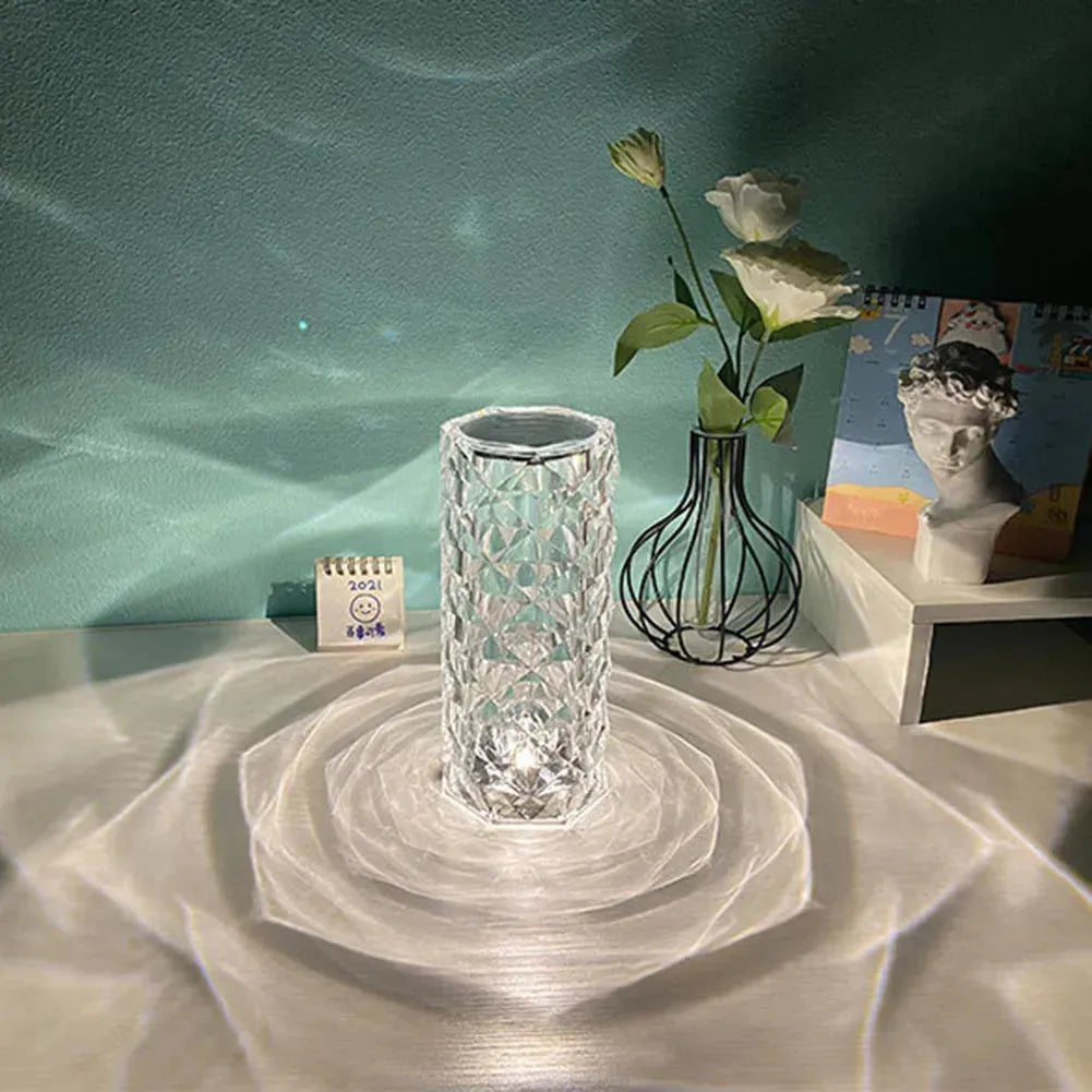 Nordic Crystal Lamp USB Table Lamps Bedroom Touch Dimming Atmosphere Diamond Night Light Rose Projector Lamp Decor - EX-STOCK CANADA