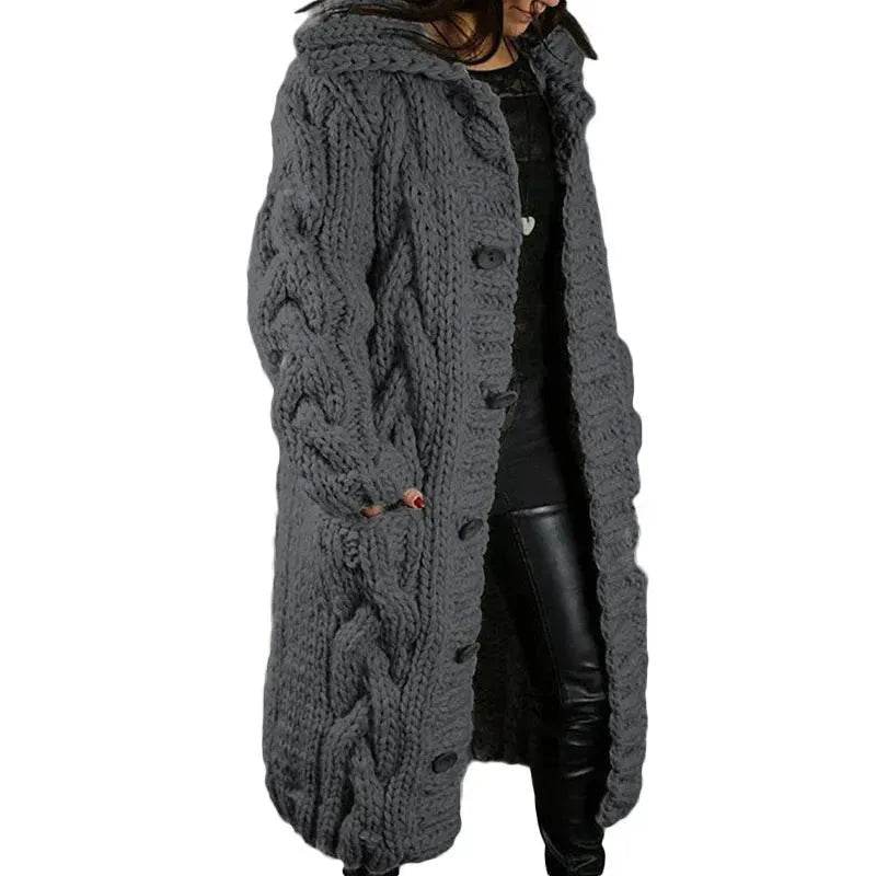 Chunky Long Knitted Hoodie winter Long Cardigan sweater Jacket women - EX-STOCK Canada