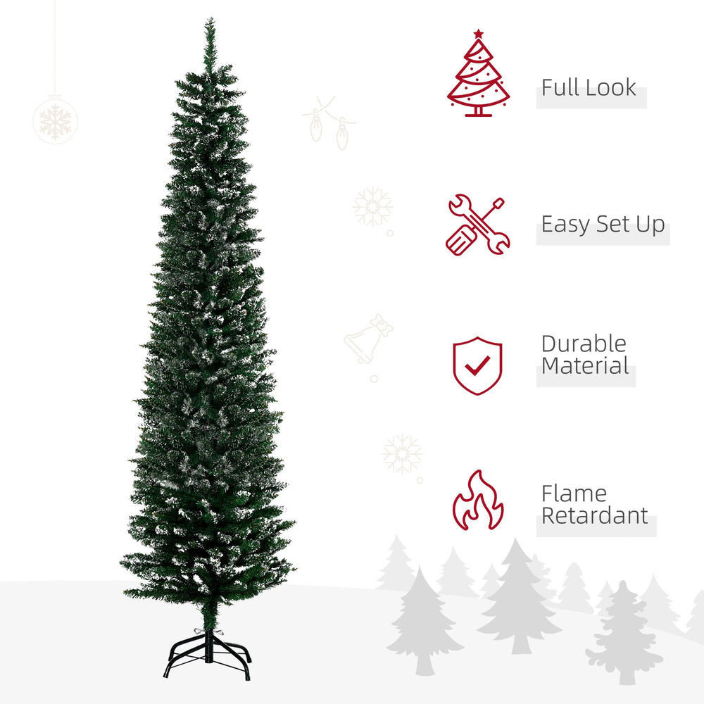 6FT Artificial Snow Dipped Christmas Tree Xmas Pencil Tree Holiday Home Indoor Decoration With Foldable Black Stand, Green EX-STOCK Canada