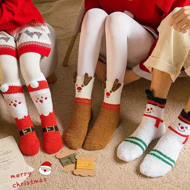 Child Christmas Socks Winter No-shedding Cute Elk Elk Santa Claus Snowman Sleeping Floor Coral Fleece Socks - EX-STOCK Canada
