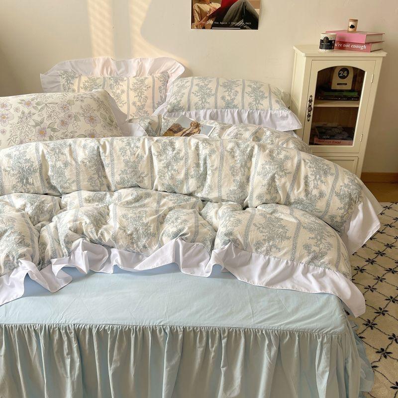 Housse de couette et draps en coton lavé, ensemble de lit 4 piècesEX-STOCK Canada