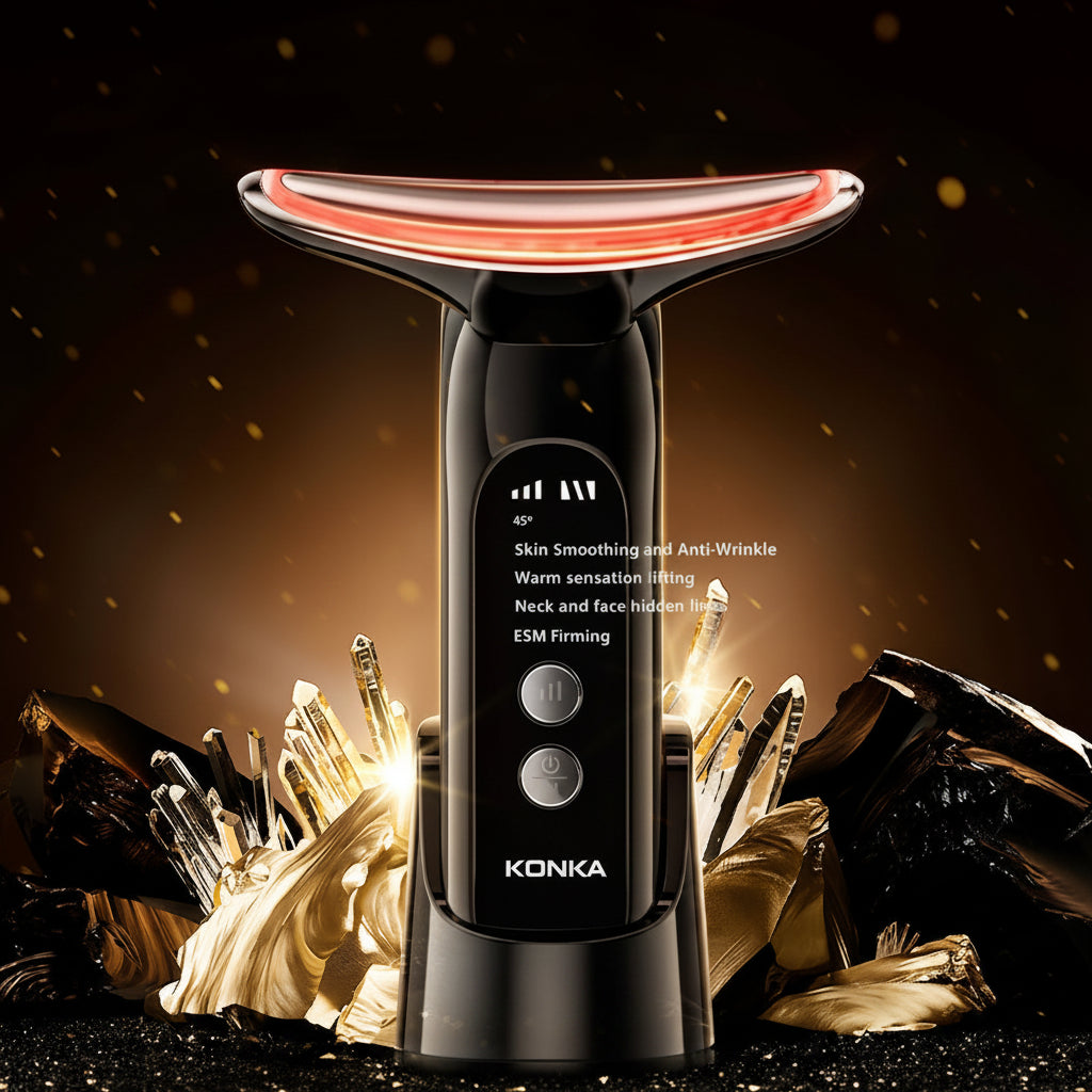 KONKA Neck & Face EMS Beauty Device – Hot Compress, Colorful Light & Vibration Anti-Wrinkle Massager