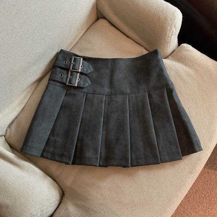 Women's American-style Vintage Mini Pleated Leather Skirt - EX-STOCK Canada
